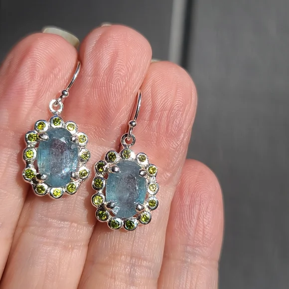 Kyanite 6k each & Peridot Sterling earrings - Picture 3 of 7